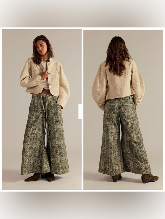 Free People Pants - Free People Dahlia Wide Leg Flare Pants Brocade Tapestry Green Sz 2